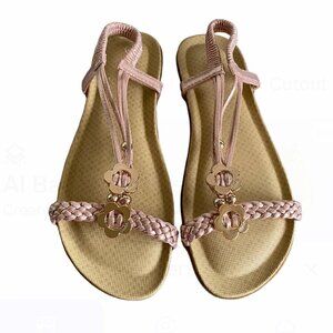 JJ's Metallic Pastel Pink Slide Strappy Flat Sandals 10​​​​​​​​​​ NWOT